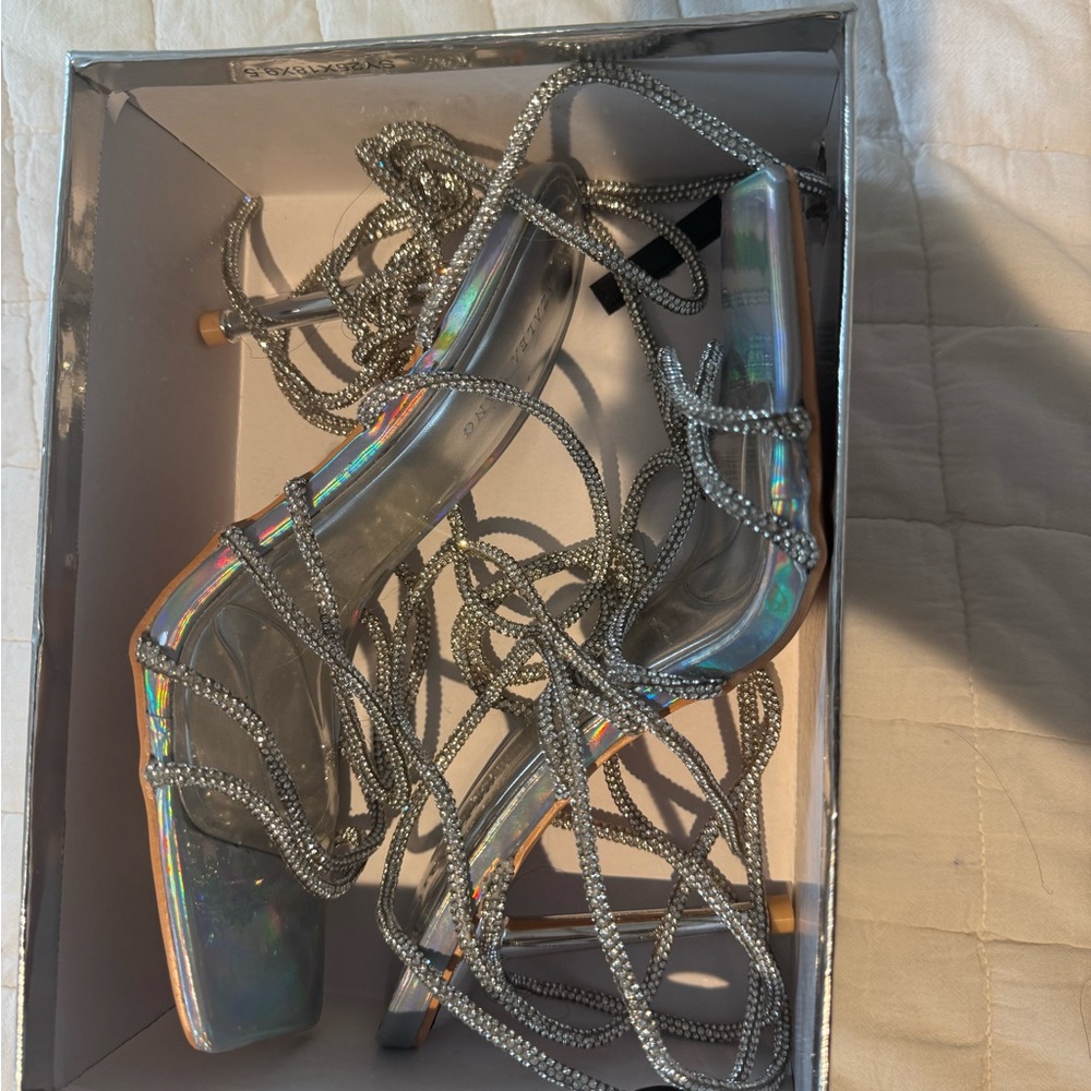 Elegant Silver Strappy Women's Heels